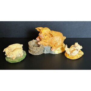 Adorable Pig Figurine Set Of 3 Farmhouse Style Resin Decor Featuring Playful & R